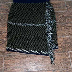 Worth York Green Black Knit Fringed Wool Sweater Skirt